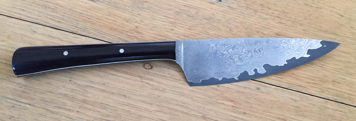 Chef Knife in Stainless Steel Damascus and Ebony by Jesse C-B