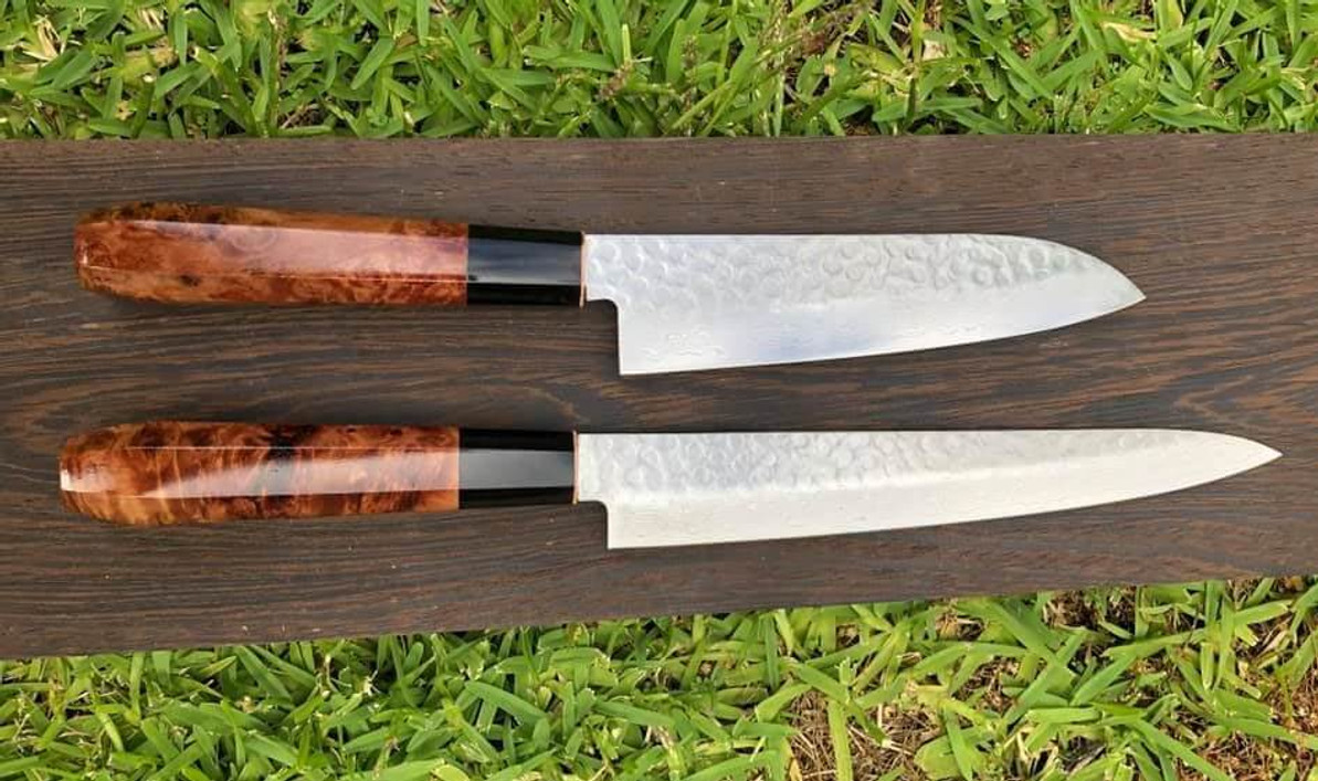 Beautiful Damascus Set from Karim G-E with Myrtle Burl