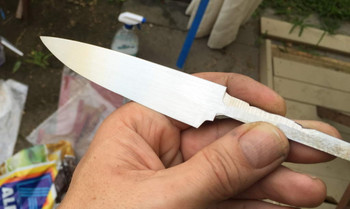 example of a smaller blade, a kitchen paring knife in 12c27. This is a stick tang blade. If making this style of blade you need a solid handle material block, not handle scales.