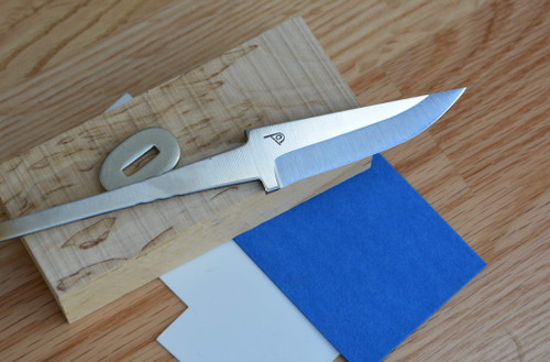 Showing the Polar blade with Silver Birch handle block, a nickel silver bolster and some spacer materials.