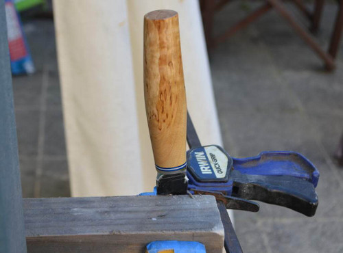 Showing the completed handle after the first coat of oil, to seal it.