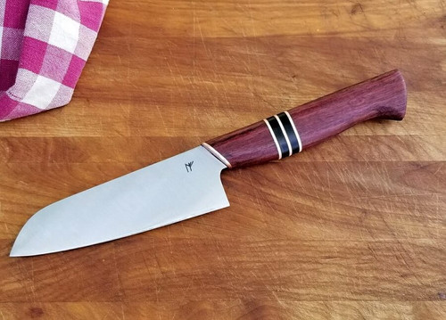 Showing purple heart on a great santoku knife by US maker Ben Noffsinger, check out his work at http://www.nafzgerforge.com/