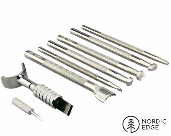 Leather stamping tool set with swivel knife for sheath making