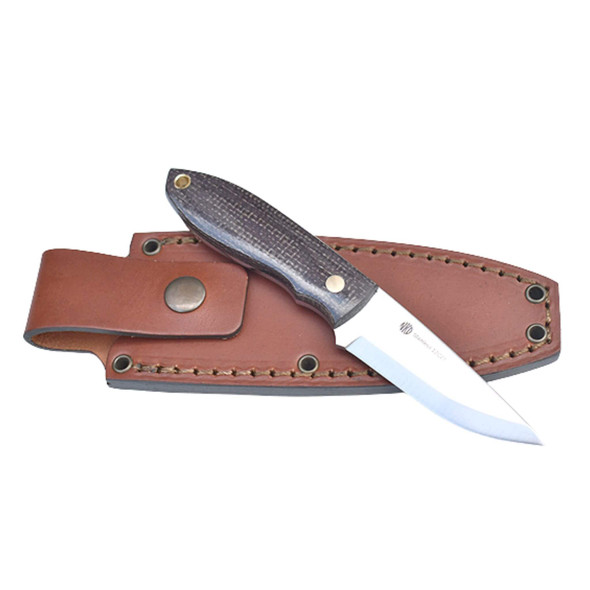 NKD Lizard 75 Bison Scandi knife with Alleima 12C27 blade and leather sheath
