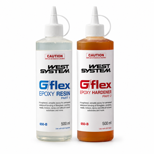 WEST SYSTEM G/flex 650 1L toughened epoxy kit with 500ml resin and hardener bottles