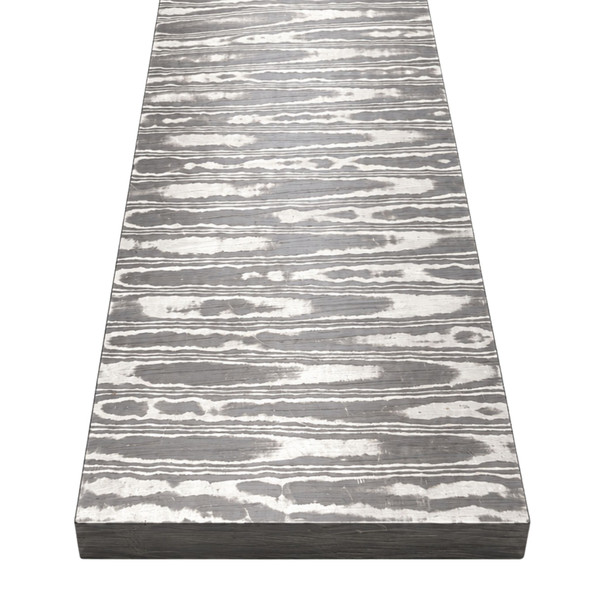 Close-up of Ladder pattern on stainless Damascus San Mai steel