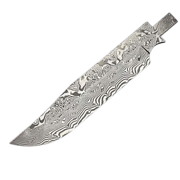 Stainless Damascus billet X-pattern knife blade example in 3 x 50 x 330mm pre-hardened steel