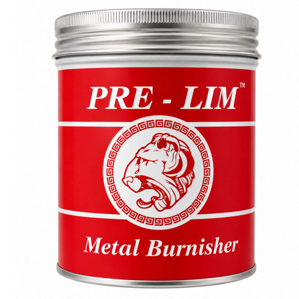 Pre-Lim Metal Burnisher 200ml tin for cleaning and polishing knife blades, tools and metal surfaces.