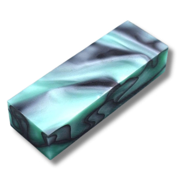 Acrylic handle block black with green pearl 120 x 40 x 23–25 mm for knife making