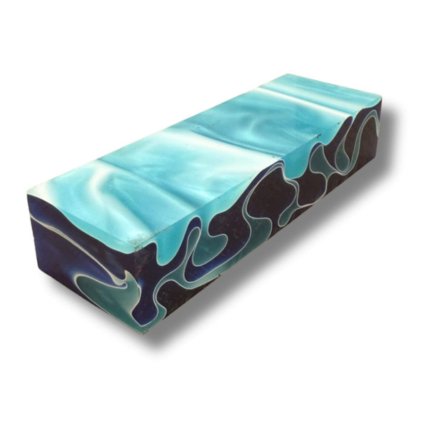 Acrylic handle block with blue and teal pearl layered pattern