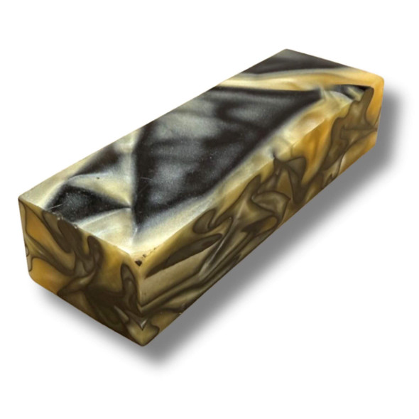 Acrylic handle block with black base and subtle yellow pearl pattern