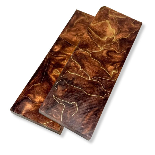 Copper Mesh Resin Knife Handle Scales in coffee brown colour, set of 2, 120 x 40 x 8mm