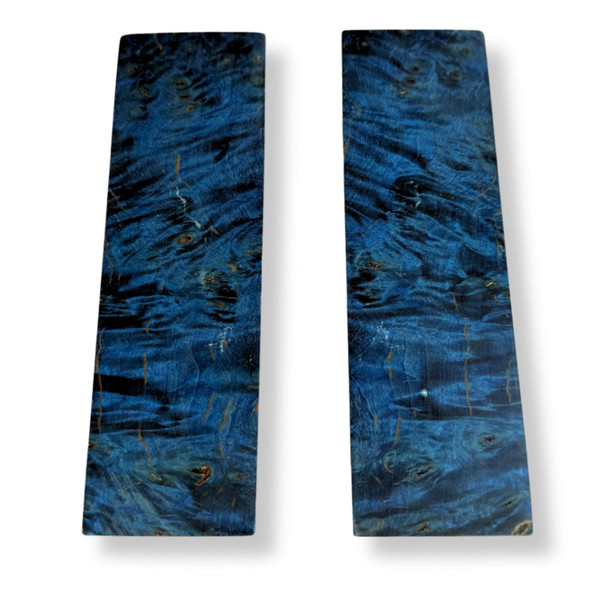 Blue stabilised birch burl knife handle scales, set of 2, 130 x 40 x 10 mm