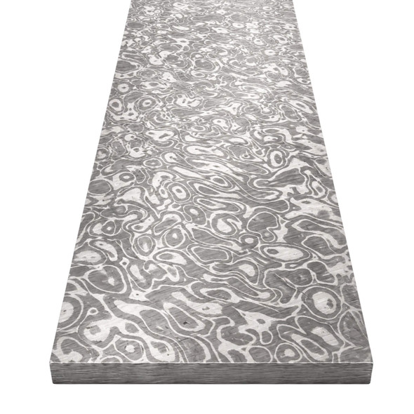 Close-up of Nebula pattern on stainless Damascus San Mai steel