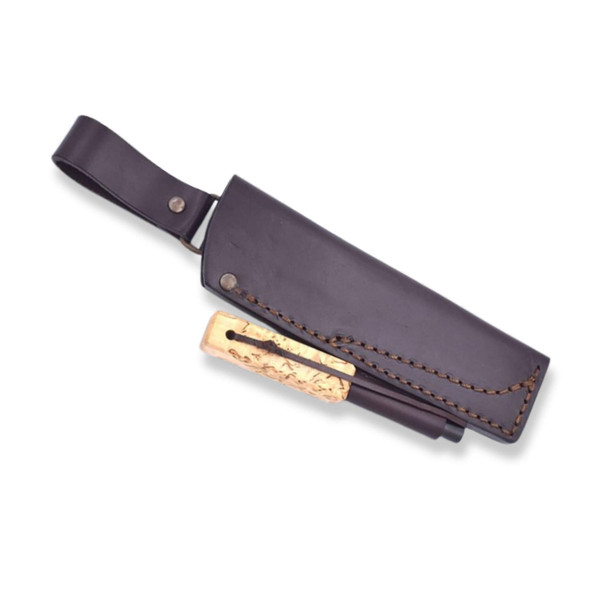 Bushcraft 95 brown leather knife sheath with firesteel