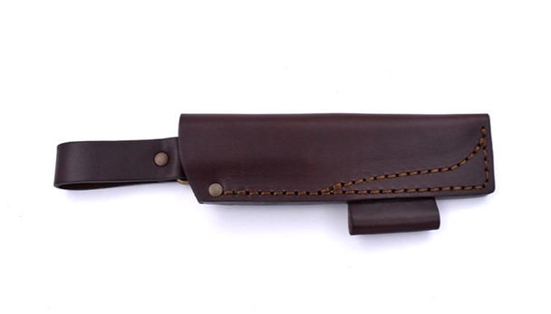 Bushcraft leather knife sheath with integrated firesteel holder