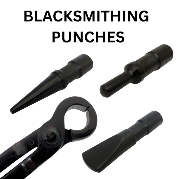 Blacksmithing punches, chisels and punch tongs for blacksmithing