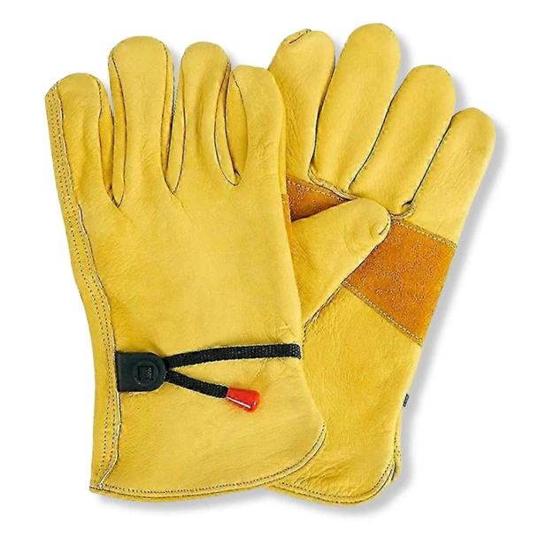 Leather gloves general purpose extra large pair yellow with wrist strap