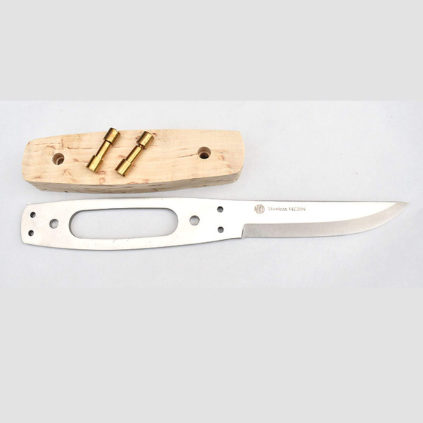 NKD Korpi 90 CB Knife Kit – curly birch scales and brass rivets