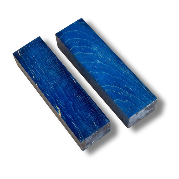 Stabilised maple wood block – blue 130 × 40 × 30 mm – knife making handle material.