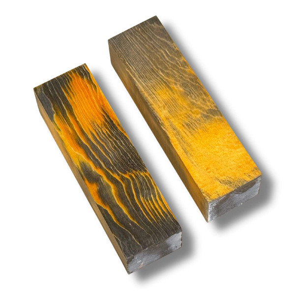 Stabilised maple wood block – yellow and black 130 × 40 × 30 mm – knife making handle material.