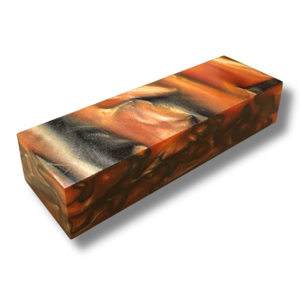 Acrylic handle block with burnt red and black swirl pattern