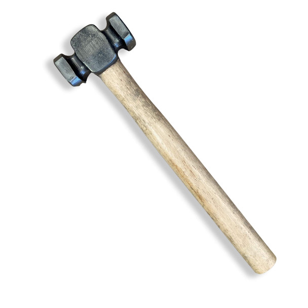 Double-faced forging hammer for blacksmithing 0.9 kg 2 lb head full view with hardwood handle