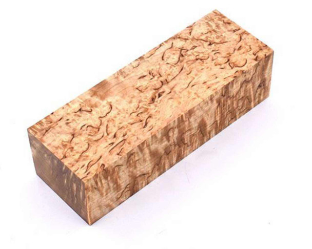 Stabilised curly birch handle block – extreme grade (120 × 40 × 30 mm)