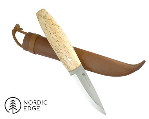 Nordic Knife Design Korpi 85 Knife, 14C28N, Curly Birch