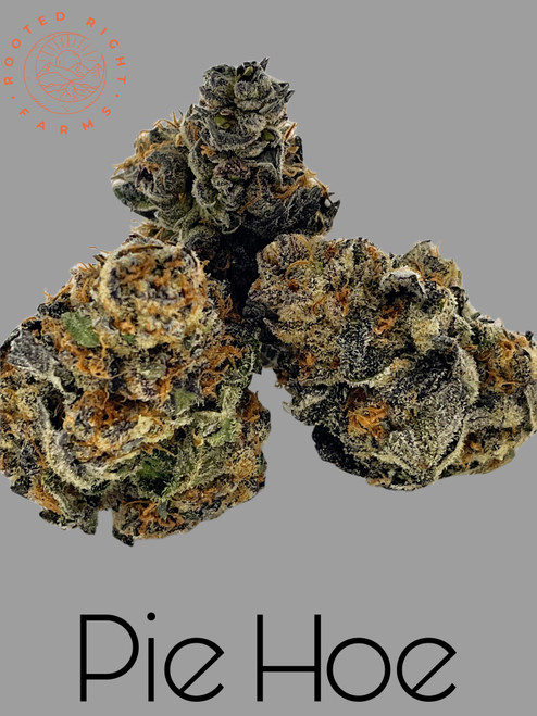 Pie Hoe is a slightly indica dominant hybrid strain (60% indica/40% sativa) created through crossing the infamous Grape Pie X Tahoe OG strains. Love a great fruity pie flavor? Look no further – Pie Hoe has you covered. This heavy hitter packs a super delicious flavor and a long lasting high into each and every tasty little toke. Each inhale brings flavors of herbal berries and heavy nutty diesel, all wrapped up with a hint of grapes. The aroma is very pungent and dank, with a heavy berry diesel overtone that's accented by a light spicy cookie effect. The Pie Hoe high is just as unique as the flavor, with effects that will have you flying high before they totally smash you down into a long and peaceful sleep. You'll feel a heavy relief from any aches or pains, with a light sedation that can have you dozing in no time at all. Pie Hoe is often recommended for treating experienced patients suffering from conditions such as insomnia, chronic pain, inflammation, depression and chronic stress. This bud has grape-shaped forest green nugs with lots of thick orange hairs and a coating of tiny amber crystal trichomes.