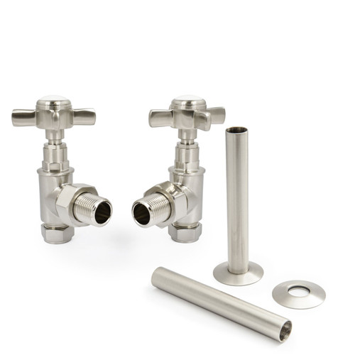 BAY-2-AG-PS-SN - Bayou Cross-Head Rad Valves and Pipe Sleeve Kit - Brushed Satin Nickel