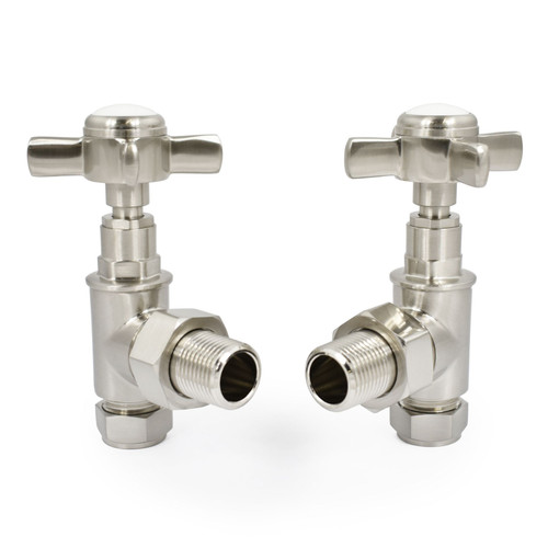 BAY-2-AG-SN - Bayou Cross-head Rad Valves Angled Brushed Satin Nickel (pair)