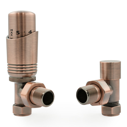 CASCA-AG-AC - Cascade Modern Angled Thermostatic Radiator Valve (TRV) - Antique Copper