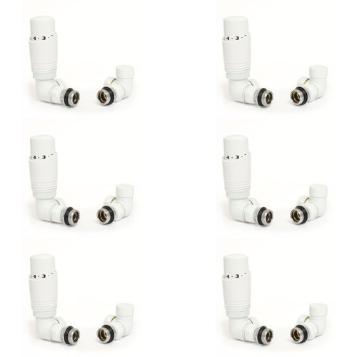 CASCA-CR-6-W - Cascade Modern Corner Thermostatic Radiator Valve (TRV) - White (x6)