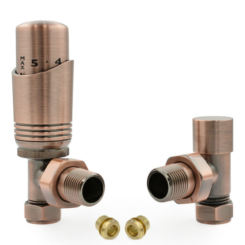 CASCA-AG-AC-10 - Cascade Modern Angled Thermostatic Radiator Valve (TRV) - Antique Copper (10mm)