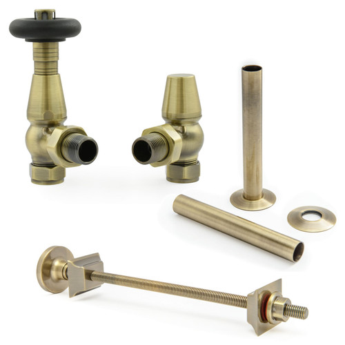 JOR-AG-WS-PS-AB - Jordan Thermostatic Valve Bundle with Wall Stay and Pipe Sleeve - Antique Brass