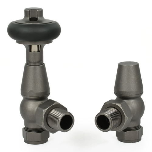 LIF-AG-PW - Liffey Traditional Radiator Valve - Light Pewter (Angled Manual)