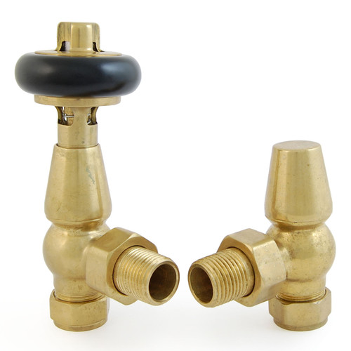 LIF-AG-UB - Liffey Traditional Radiator Valve - Unlacquered Brass (Angled Manual)