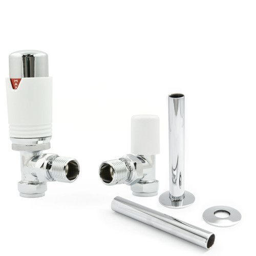 EST-AG-PS-CW - Estuary Angled TRV Chrome & White Wheelhead & Lockshield With Sleeves