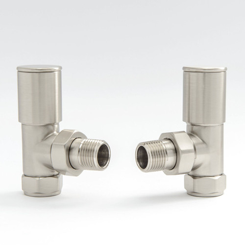 NIXIE-AG-SN - Nixie Angled Brushed Satin Nickel Radiator Valves (Pair)