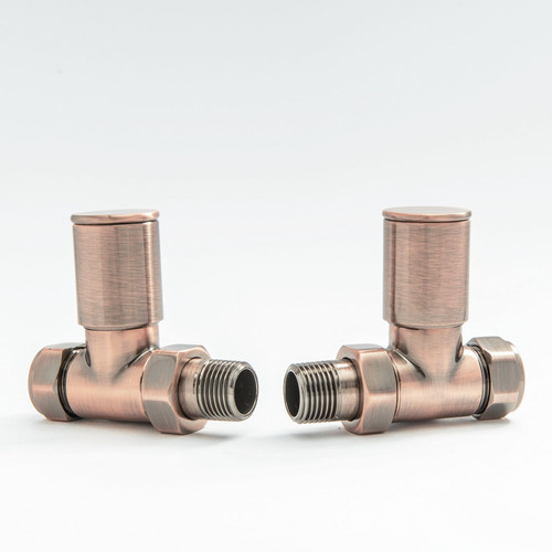 NIXIE-ST-AC - Nixie Straight Antique Copper Radiator Valves (Pair)