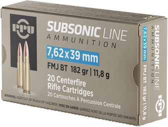 PPU SUBSONIC 7.62X39 182GR FMJ - 20RD 50BX/CS