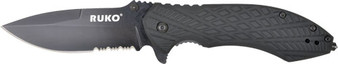 RUKO FOLDER SERRATED 3.25" - BLACK HANDLE CLAMSHELL