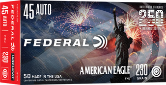 FEDERAL AE 45 ACP 230GR FMJ - 50RD 20BX/CS AMERICA 250TH