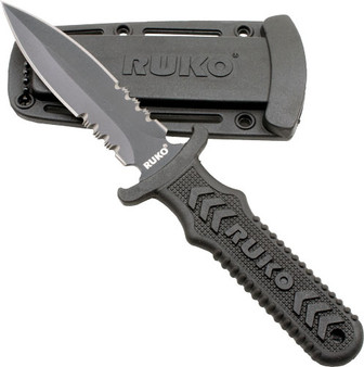 RUKO FIXED BLADE BOOT KNIFE 4" - SPEAR SERRATED CLAMSHELL