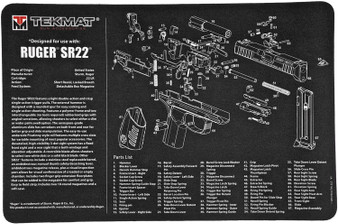 TekMat TEKR17RUGERSR22 Ruger SR22 Cleaning Mat Black/White Rubber 11"x17" Ruger SR22 Parts Diagram