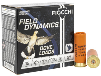 Fiocchi 12GTX188 Field Dynamics Dove & Quail 12Gauge 2.75" 1 1/8oz 8Shot 25 Per Box/10 Case