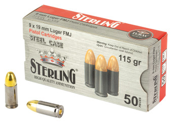 Sterling 8698779957674   9mm Luger 115gr Full Metal Jacket 50 Per Box/20 Case