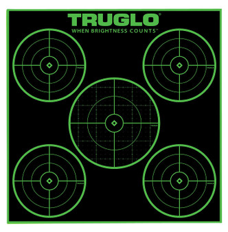 TruGlo TG11A25 Tru-See 5-Bull Target Self-Adhesive Heavy Paper Black/Green 12"x12" 5-Bullseye 25 Pack