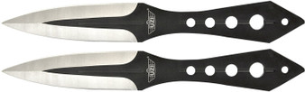 Uzi Accessories UZKTRWTZP Throwing Knives  Two Fixed Plain Black/Silver Stainless Steel Blade, Black Stainless Steel Handle, Includes Nylon Holster